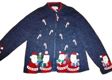 Festive Tiara International Ugly Christmas Santa Cardigan Sweater Size XL