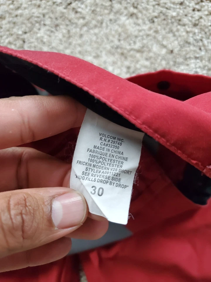 Volcom H20 Hybrid Shorts 30 Mens Red 2 Way Stretch Chino 10" Inseam Pockets - Image 4 of 4