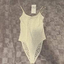 Zara Womens Floral Lace Bodysuit Front Lined Snap Closure Spaghetti Strap Size M