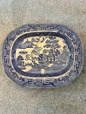 Elkin and Newbon large antique Blue Willow pattern ironstone meat platter