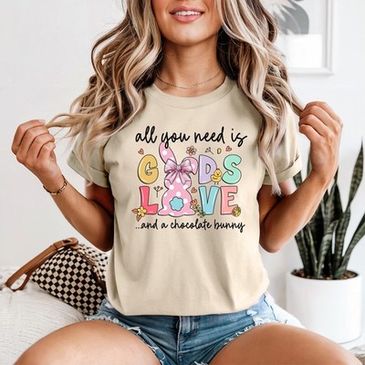 All You Need Is Gods Love Schokoladenhase Ostern Damen T-Shirt Urlaub