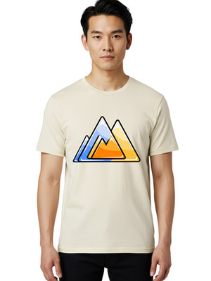 Three-Mountains Mens Graphic Tee, 100% Cotton, Casual Summer Wear