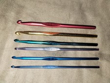 Boye Aluminum Crochet Hooks F, G, H, I, J  K is unbranded. Made In USA Lot Of 6