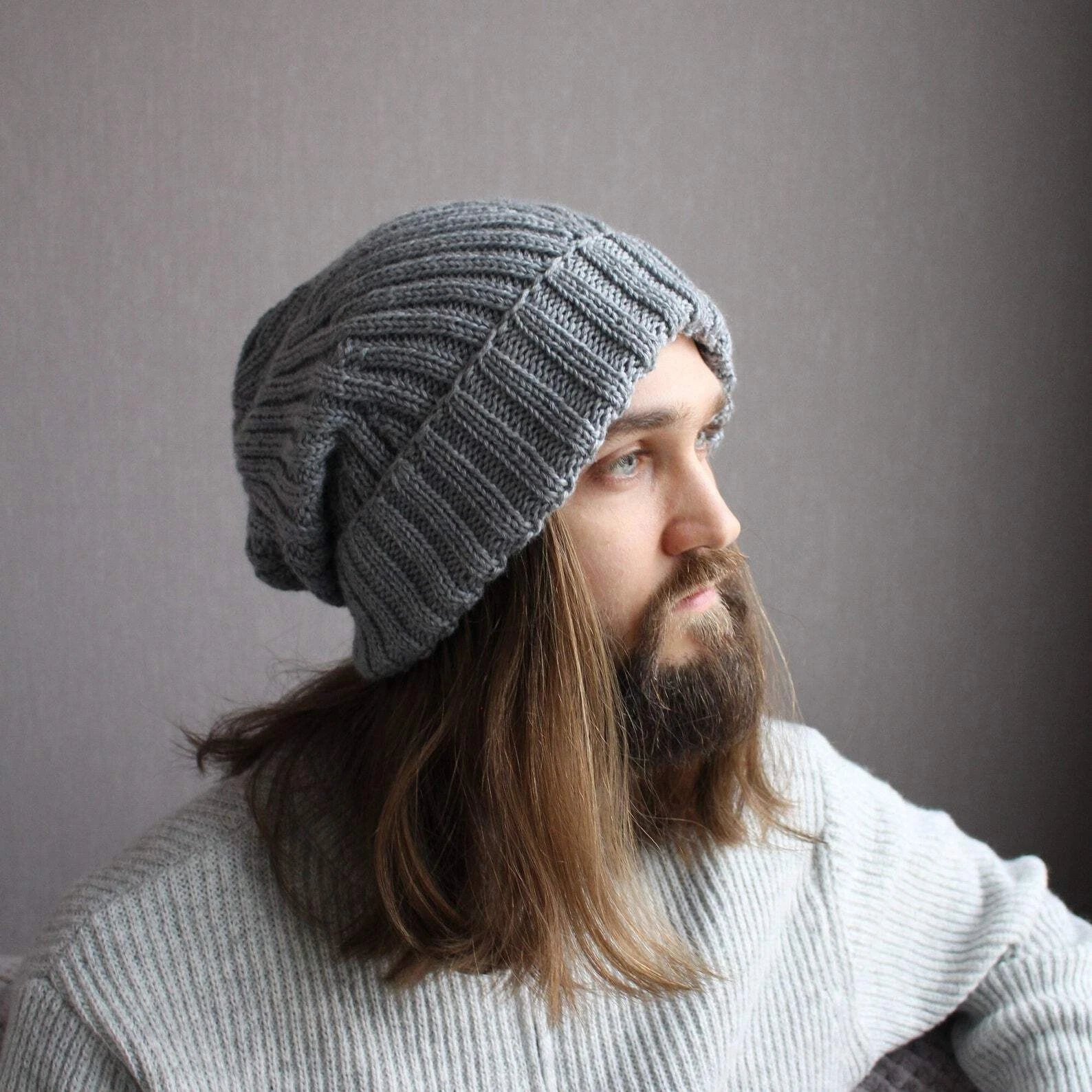 Gray Extra-fine Merino Baggy Hat