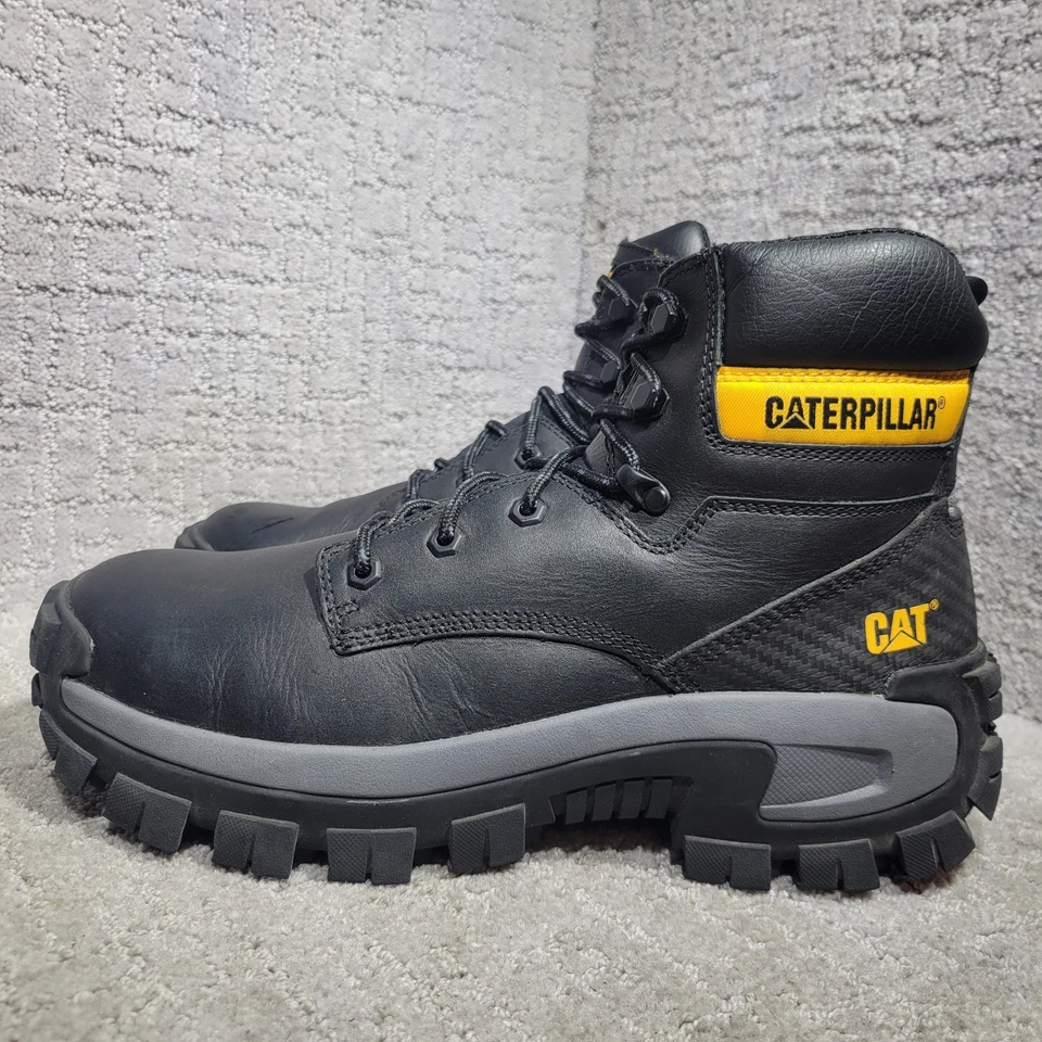 Bota de trabalho Caterpillar Invader Hi masculina tamanho 10,5M couro preto biqueira de aço P91287 - Imagem 2 de 4