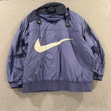 Vintage 90s Nike Puffer Jacket Hooded Big Swoosh Blue Mens Large