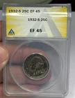 1932 S Washington Quarter ANACS XF45