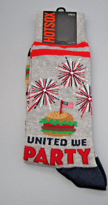 HOT SOX~Sock 10-13~Men's Grey Heather UNITED WE PARTY Crew Socks
