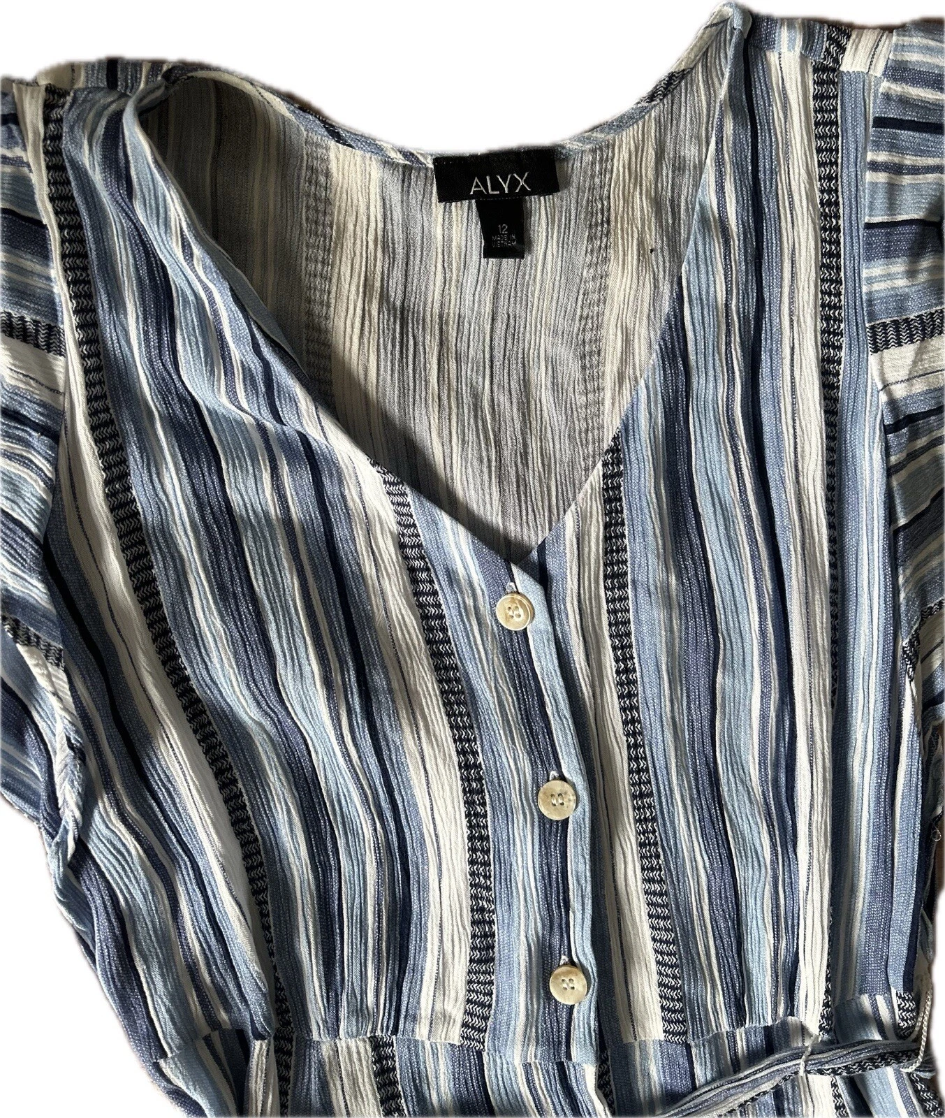 Abito a righe maxi manica flutter vita abbottonata cintura blu bianco ALYX taglia 12 o