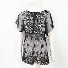 Karen Kane Black Lace Floral Blouse Dress Size L Overlay Top