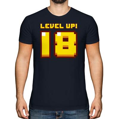 LUSTIGES GESCHENK ZUM 18. GEBURTSTAG FÜR SPIELER HERREN T-SHIRT TOP LEVEL UP 18 GEEK GESCHENK