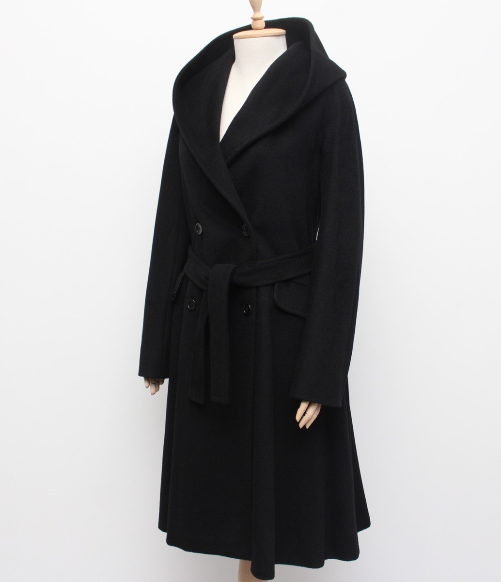 Women's MAX MARA 100% Camel Wool Long Coat Hooded Belted fits S-M