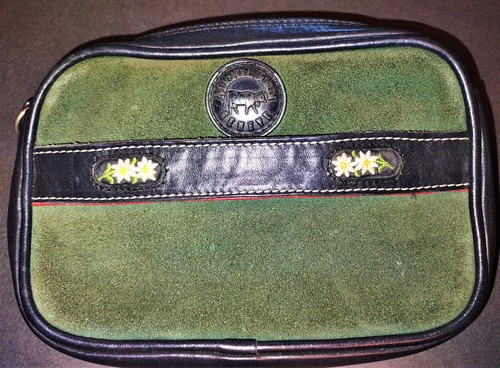Vintage MICHEL JORDI 5""x7"" Umhängetasche/Gürteltasche grün Wildleder schwarz Leder EUC - Bild 5 von 10