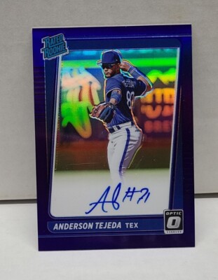 ANDERSON TEJEDA 2021 Donruss Optic PURPLE ~ RATED ROOKIE AUTO /75 ~ RANGERS