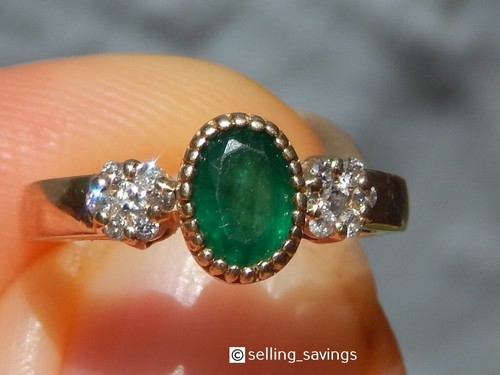 14K YELLOW GOLD EFFY EMERALD & DIAMOND BEZEL SET RING SIZE 5.25 - Picture 6 of 7