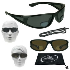 Polarized Bifocal Reading Sunglass Reader Men Fishing Wrap Side Shield w/ Strap