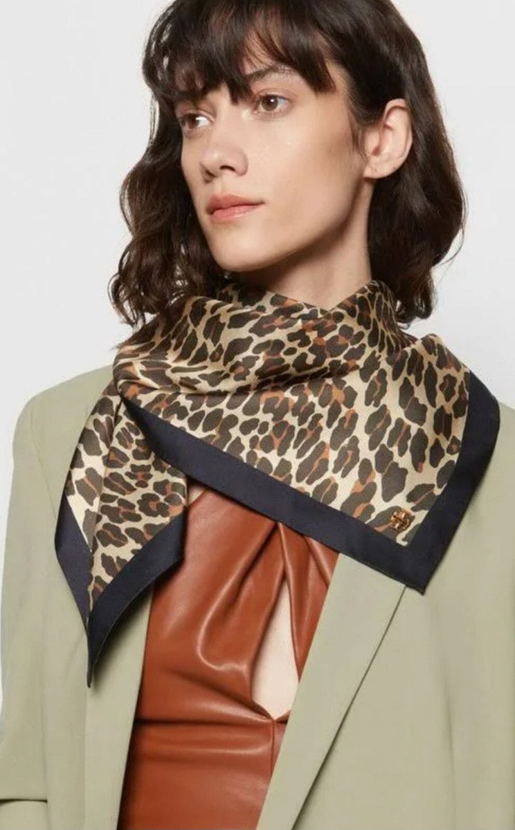 TORY BURCH REVA LEOPARD DOUBLE SIDED SILK SQUARE SCARF