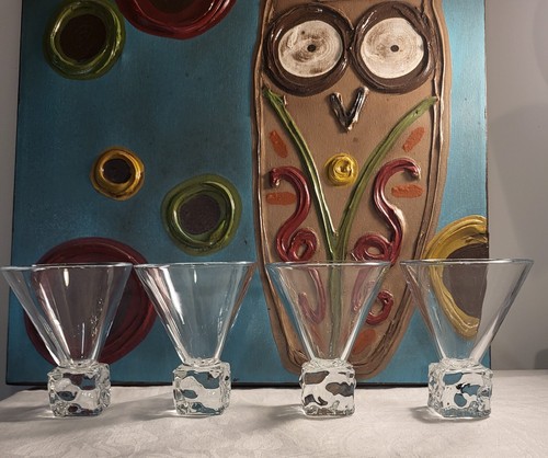 Set of 4 Vintage Disaronno Clear Glass Ice Cube Base Martini Glasses, MCM, Retro - Picture 4 of 4
