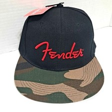 FENDER Camo Black Flatbill Cap Red Logo NWT One Size