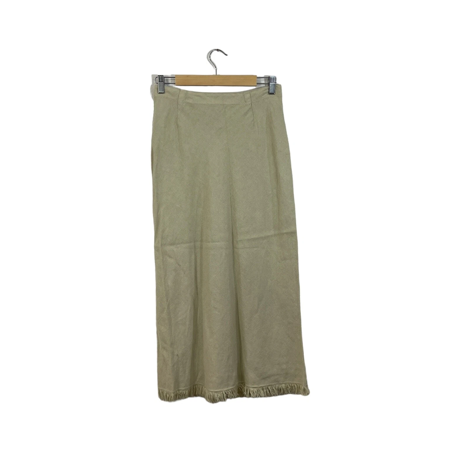 Cut Loose Small Skirt Midi Maxi Linen A-Line Pull On Fringe Hem USA Made Womens
