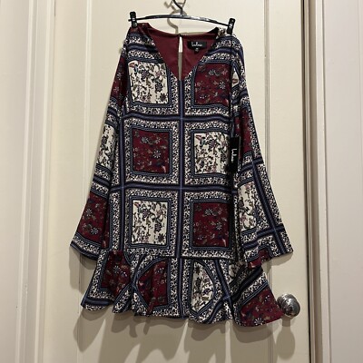 navy and cream shift dress LuLus Floral Plum Navy Cream Shift Mini Dress V-Neck Long Sleeve Women Size  XS