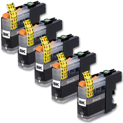 5 Druckerpatronen kompatibel mit Brother LC121BK LC123BK LC127BK mit Chip