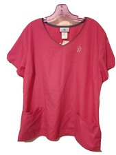 Simple Basic Scrubs V-neck Top Breast Cancer Awareness Pink Woman's Large- NEW 
