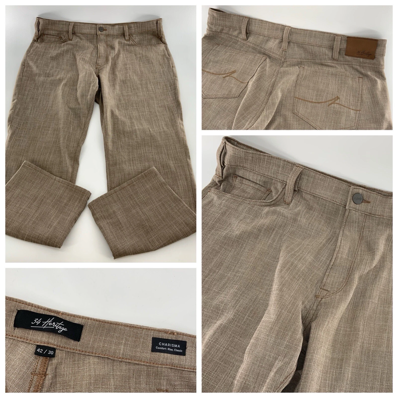 Heritage 34 Charisma Pants 41x29 Brown Check Poly Viscose Elastane YGI Q4-157