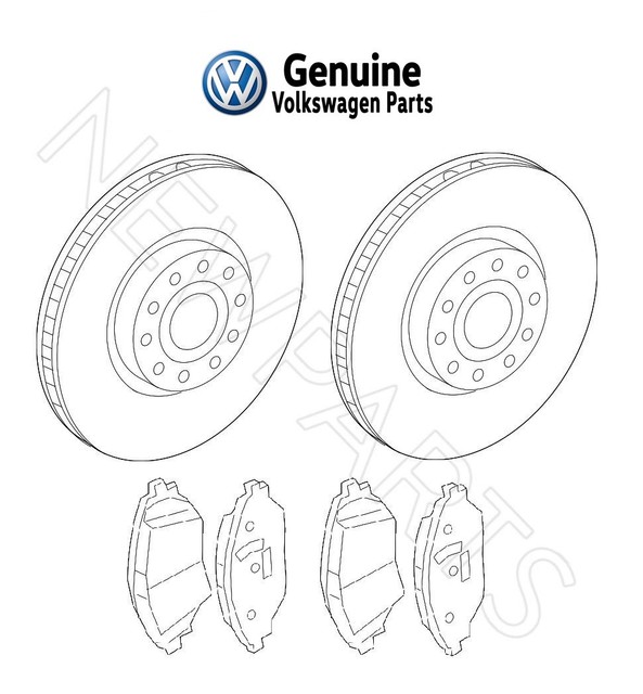 Set of Front Brake Disc Rotors and Pads KIT Genuine For Volkswagen VW