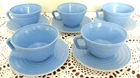 Vintage Hazel Atlas Coffee Tea Set Pastel Blue Cups Saucers - 10 pieces - 5 Sets