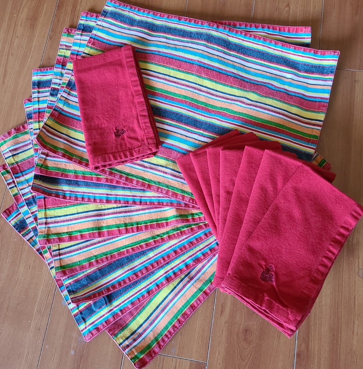 Fiestaware Striped Placemats + Napkins Embroidered set of 8 eBay
