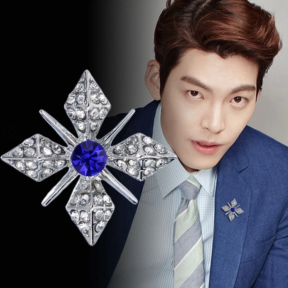 Cross Corsage Male Diamond Brooches Men Badge Fashion Jewelry Korean Style Pin