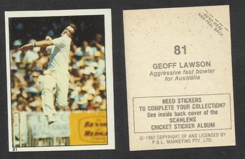 AUSTRALIA 1982 SCANLENS CRICKET STICKERS SERIES I - GEOFF LAWSON # 81  - Picture 1 of 1