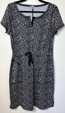 T by Talbots Dress Petite Medium Black White Leopard Print Drawstring Waist 
