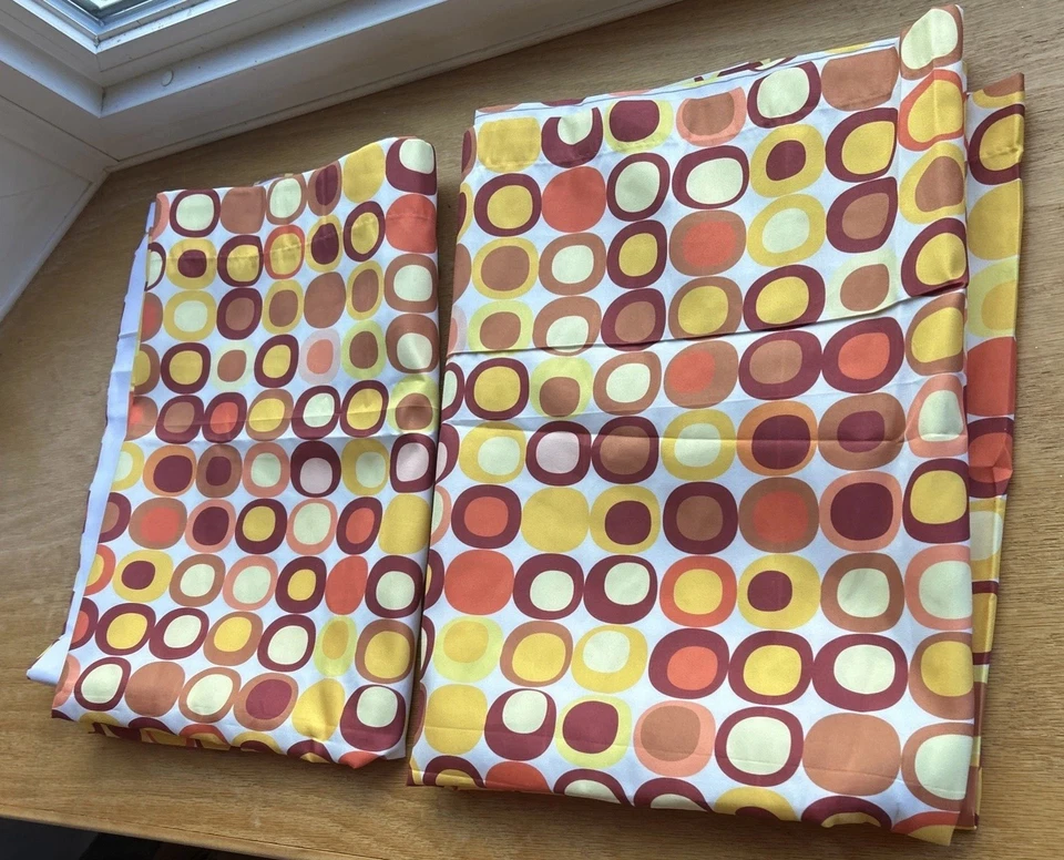 Mod Estilo Retro MCM Cortinas Barra Panel Superior 28 X 84 X 2 Naranja Multi Círculo Forrado Foto 3 de 4