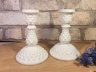 PAIR (2) Vintage Fenton Milk Glass Hobnail 6" Candlesticks / White Candleholders
