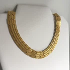 Vintage Chevron Gold Tone Chunky Choker Necklace Costume Jewelry Link Collar