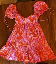Olivaceous Avery Puff Sleeve Mini Babydoll Dress Women's Small 100% Cotton EUC