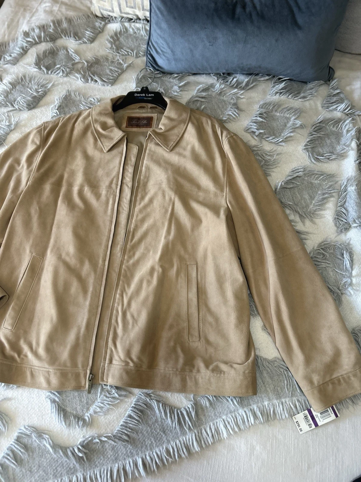 Men’s Tasso Elba Suede Leather Jacket Coat XXL Camel Tan Zip Lined NWT $295 Gift