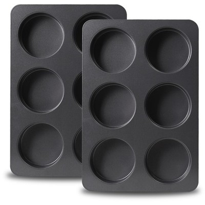 2 PCS English Muffin Pans 3.6 Inch Nonstick Hamburger Bun Straight Side Mold