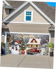 Christmas Garage Door Decor Banner, Rustic Snowman 7x8ft 84x96 in Blue Grey
