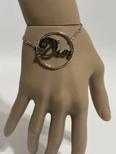 Vtg Christian Dior by John Galliano Silver Chain Logo Bracelet