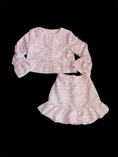 Janie and Jack Boucle Tweed Ruffle Skirt Set Party Holiday NWT Pink White SZ 7/8