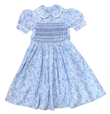 CATHERINE WALKER, CHELSEA DESIGN CO. LONDON, BLUE FLORAL SMOCKED DRESS, GIRL'S 8