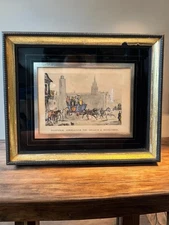 Antique Color Engraving Framed Voiture anglaise de Calais à Boulogne France Carr