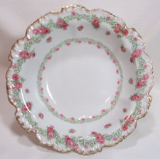 Jean Pouyat Limoges France Vintage Hand Painted Pink Floral Round Serving Bowl