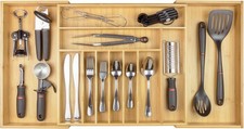 Elegant Bamboo Drawer Organizer - 11 Compartment Utensil Storage, 18-33 in