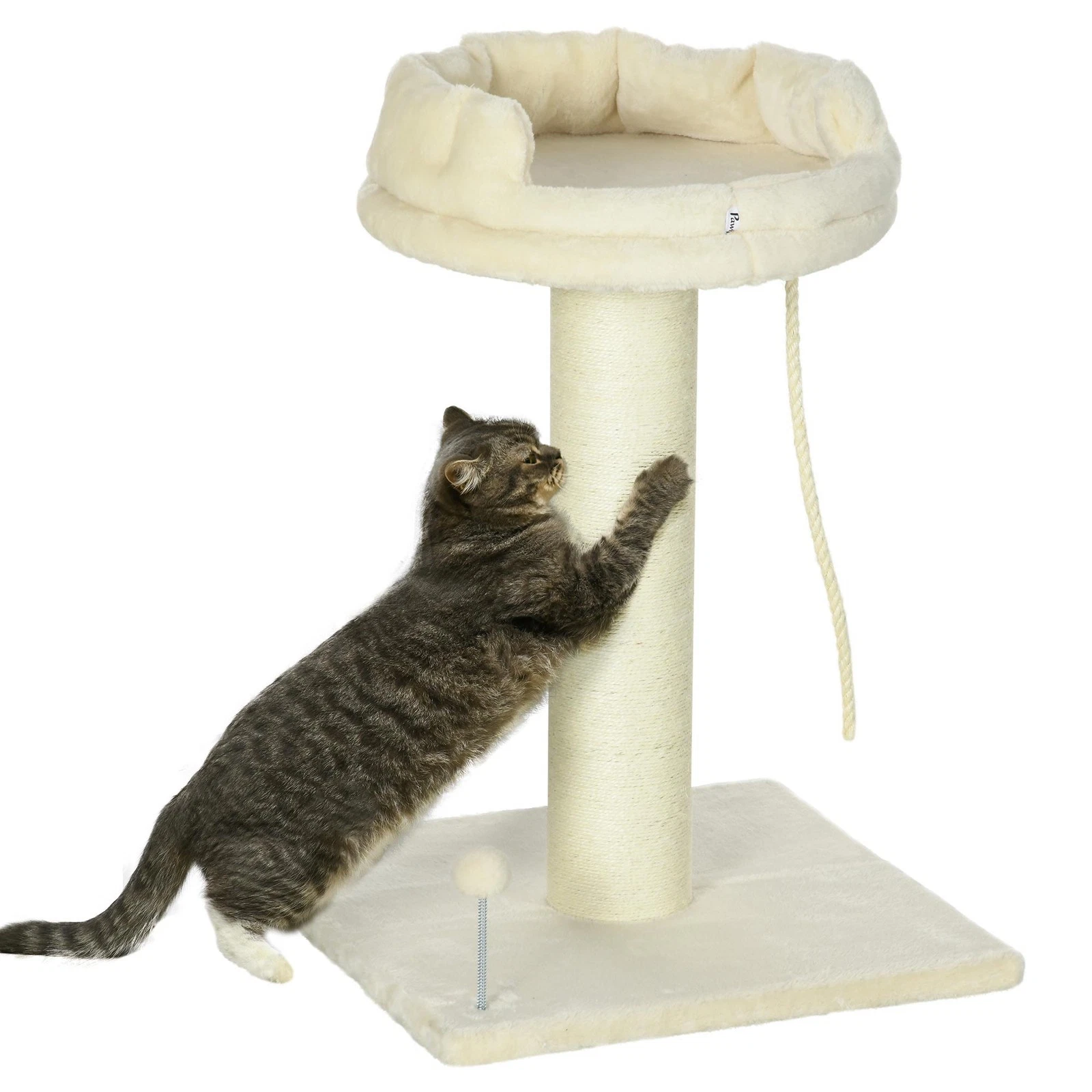 PawHut 83cm Cat Tree Tower with Scratching Post, Kitten Bed, Toy, Cream