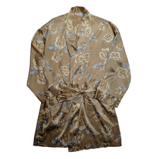 Victoria's Secret Vintage Satin Gold Rose Build In Belt Kimono Robe One Size