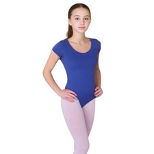 Danskin Childs I 6-7 Leotard Cobalt Royal Blue Short Sleeve Scoop Neck Dance